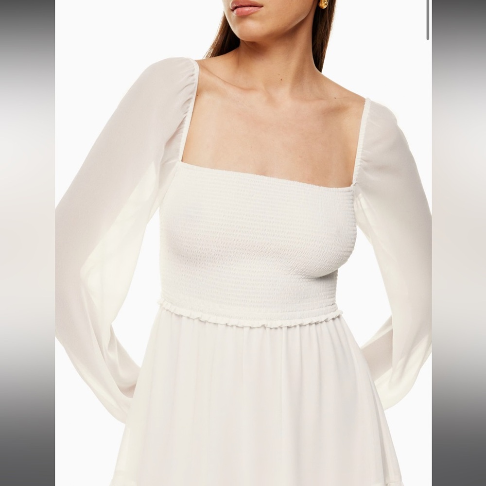 Aritzia Wilfred Tempest Smocked Chiffon Mini Dress MEDIUM milkmaid Cottagecore - Picture 2 of 12
